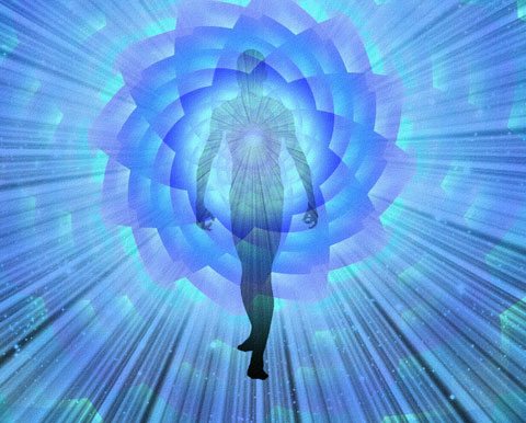 Metaphysical Figure Emerging From Blue Mandala Of Light.