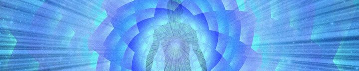 metaphysical image of person coming out from blue light patterns
