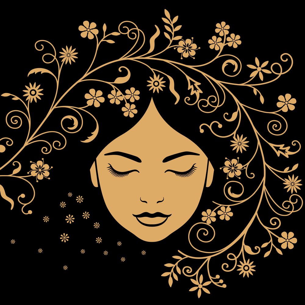 Visualization Techniques female face illustration eyes closed with flowers circling the head 