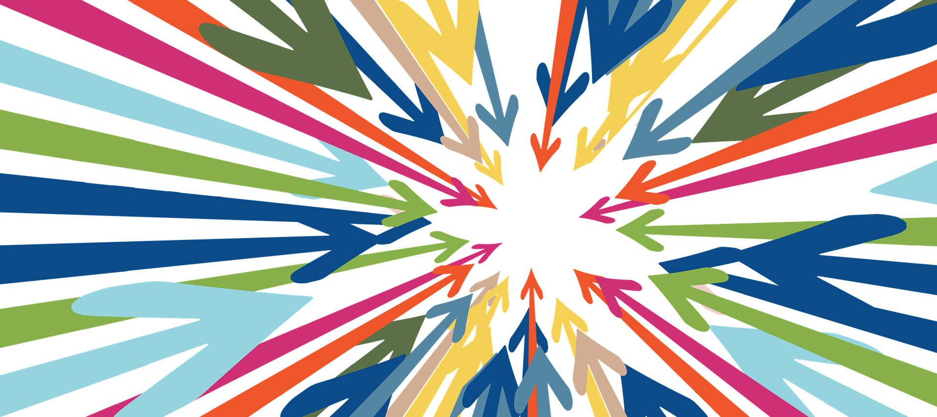 Mind power techniques-a bunch of colored arrows all pointing into center