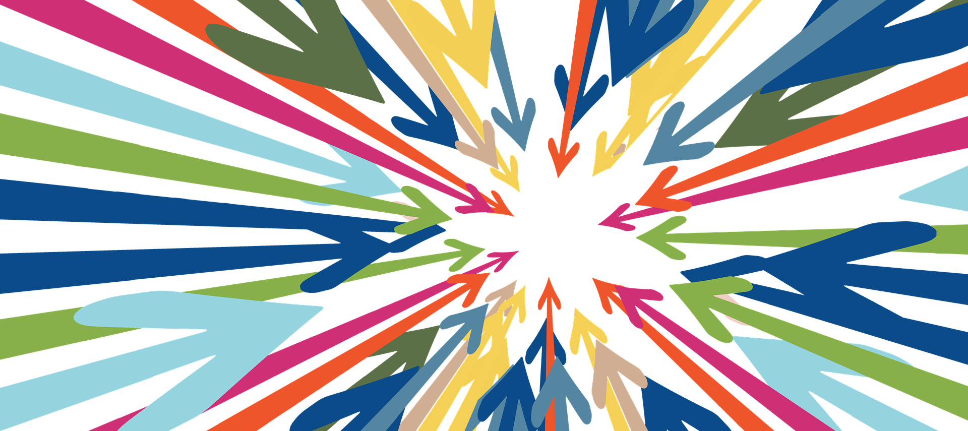 Mind power techniques-a bunch of colored arrows all pointing into center